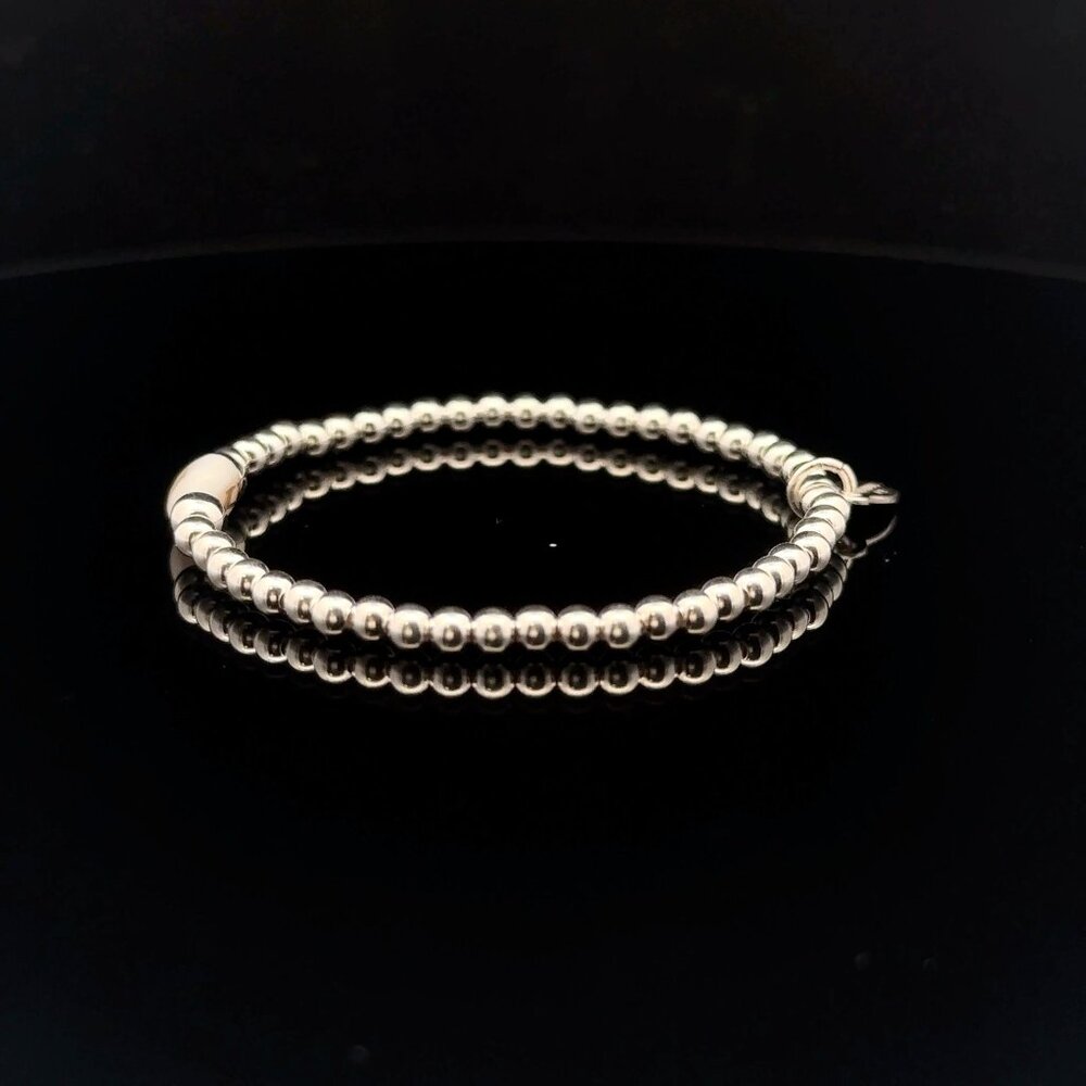925 Sterling Silver Beaded Stretch Stacking Bracelet MOP Letter Initial H - Picture 4 of 6